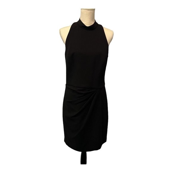 Halston Heritage Dresses & Skirts - HALSTON HERITAGE Mock Neck Drape Front Dress Size 10 Black Knee Sleeveless